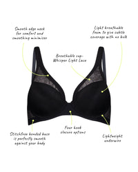 Black bra with text highlighting features on a white background
