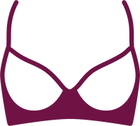 A simple line-art icon of a bra cup silhouette in dark magenta on a light gray background.