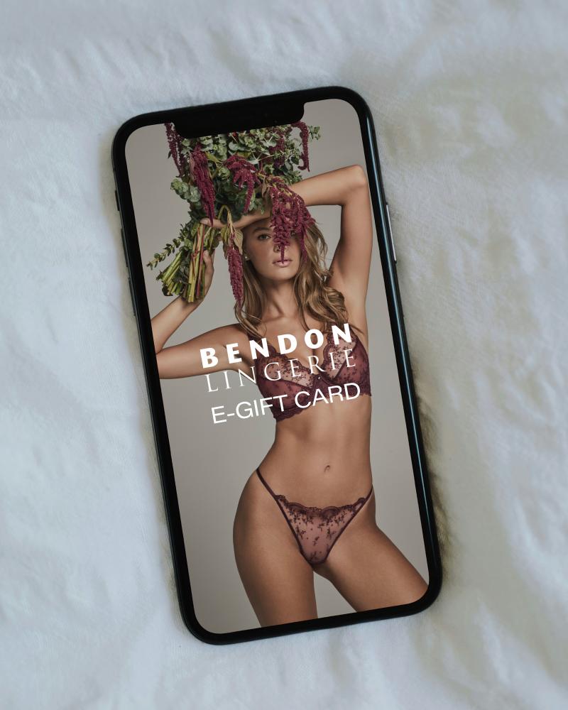 Phone case with Bendon Lingerie e-gift card design on a white surface