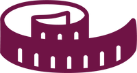 A dark magenta vector graphic of a rolled measuring tape, likely representing a measuring tape product or service.