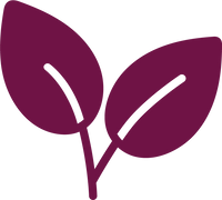 A stylized icon of two overlapping dark purple leaves on a plain white background.