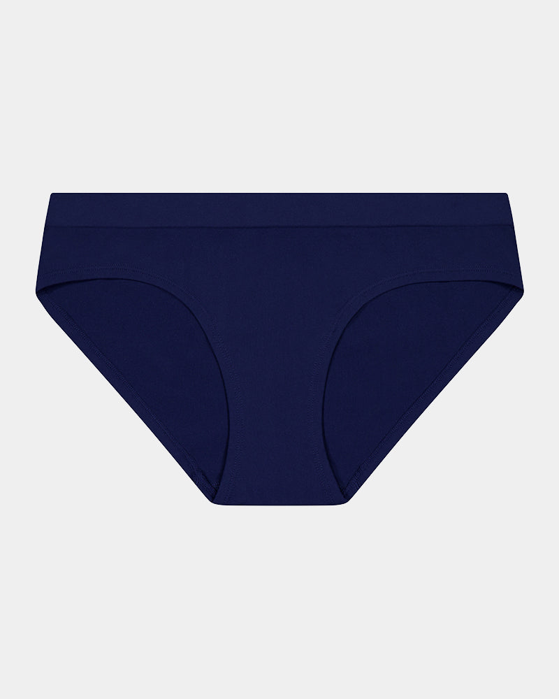 Seamless Soft Bikini in Medieval Blue. Flat lay front view