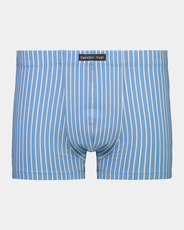 Cotton Stretch Mens Trunk in COPEN BLUE/GREY. Flat lay front view