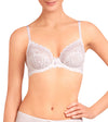 Model wears Yvette Lace Underwire Bra in WHITE. On body front view