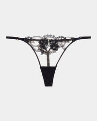Niara Thong in BLACK/BEAUJOLAIS. Flat lay front view
