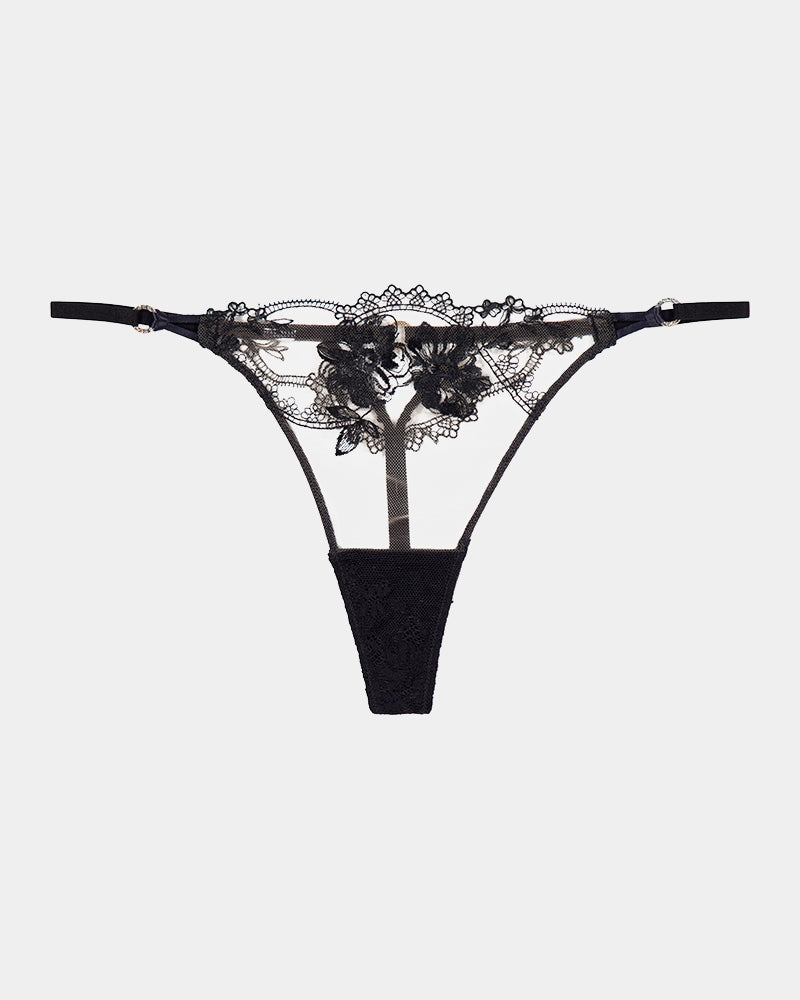 Niara Thong in BLACK/BEAUJOLAIS. Flat lay front view