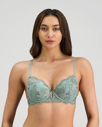Romilly Push Up Bra in ICEBERG GREEN. Flat lay back view