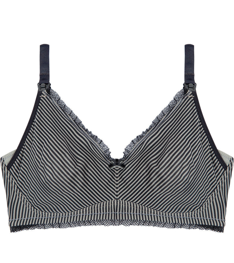 Elodie Maternity Bra in JET/PEWTER. Flat lay front view
