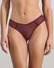Model wears Sheer Impact Brazilian in FIG. On body front view