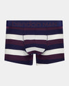 Rugby Stripe Mens Trunk in PEACOAT/PLUM/WHITE. Flat lay front view