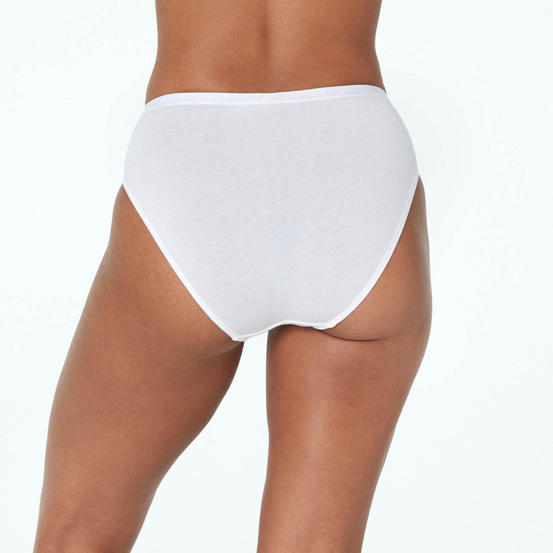 Model wears Body Cotton High Cut Brief in WHITE. On body back view