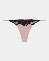 Aziza Thong in SILVER PINK/BLACK. Flat lay front view