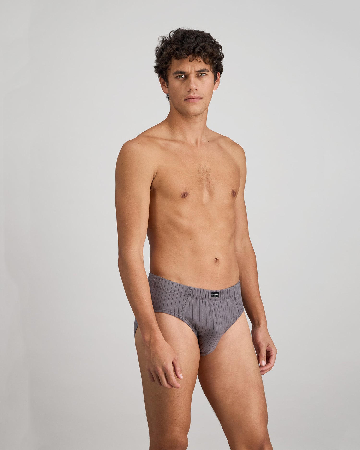 Cotton Stretch Mens Brief in ASH PINSTRIPE. Feature shot