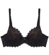 Yvette Lace Underwire Bra in BLACK. Flat lay front view