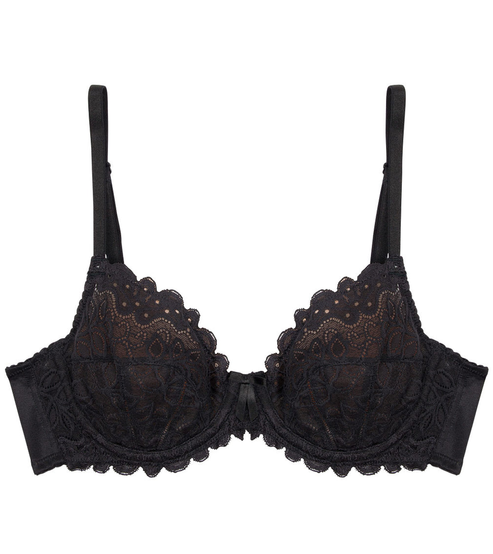 Yvette Lace Underwire Bra in BLACK. Flat lay front view