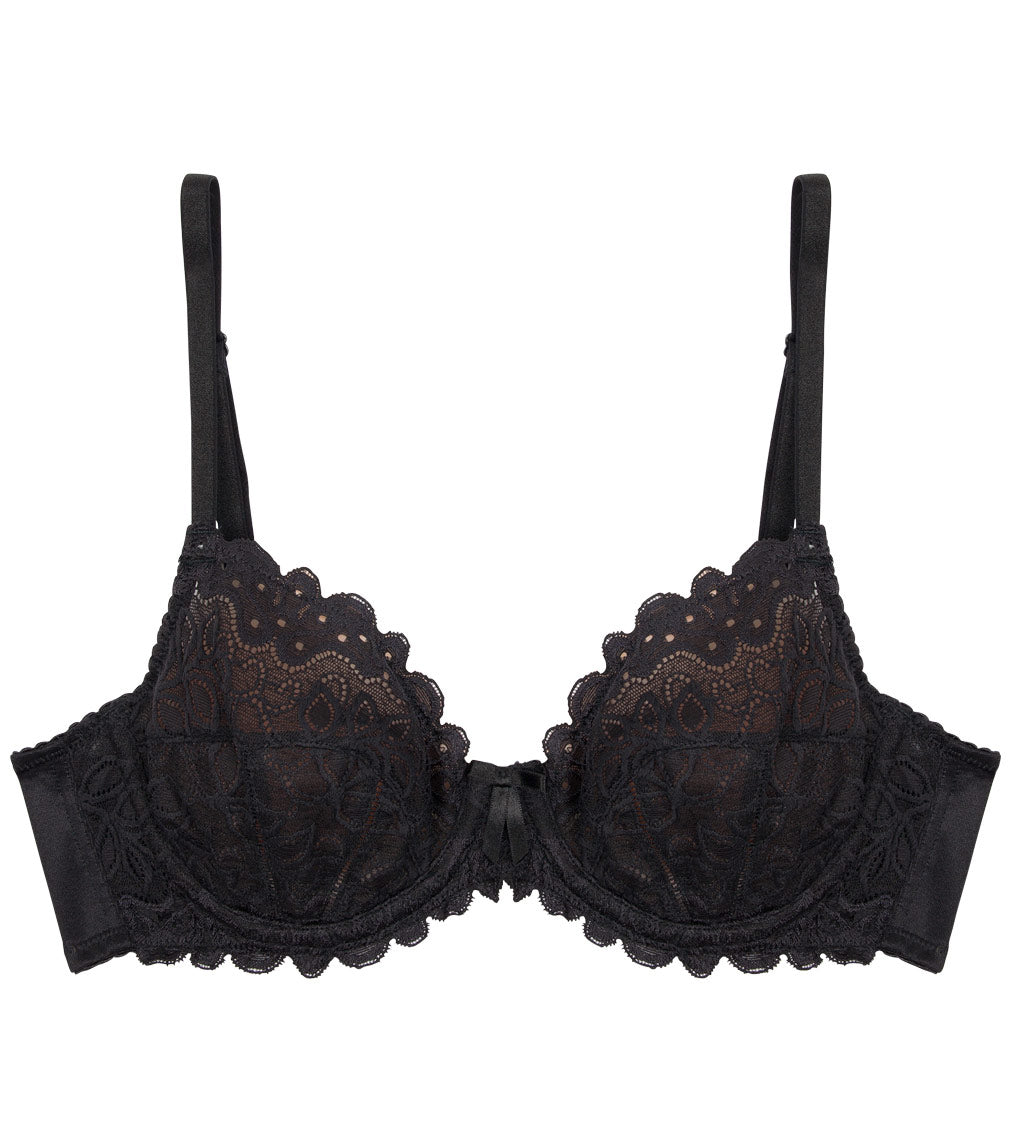 Yvette Lace Underwire Bra in BLACK. Flat lay front view