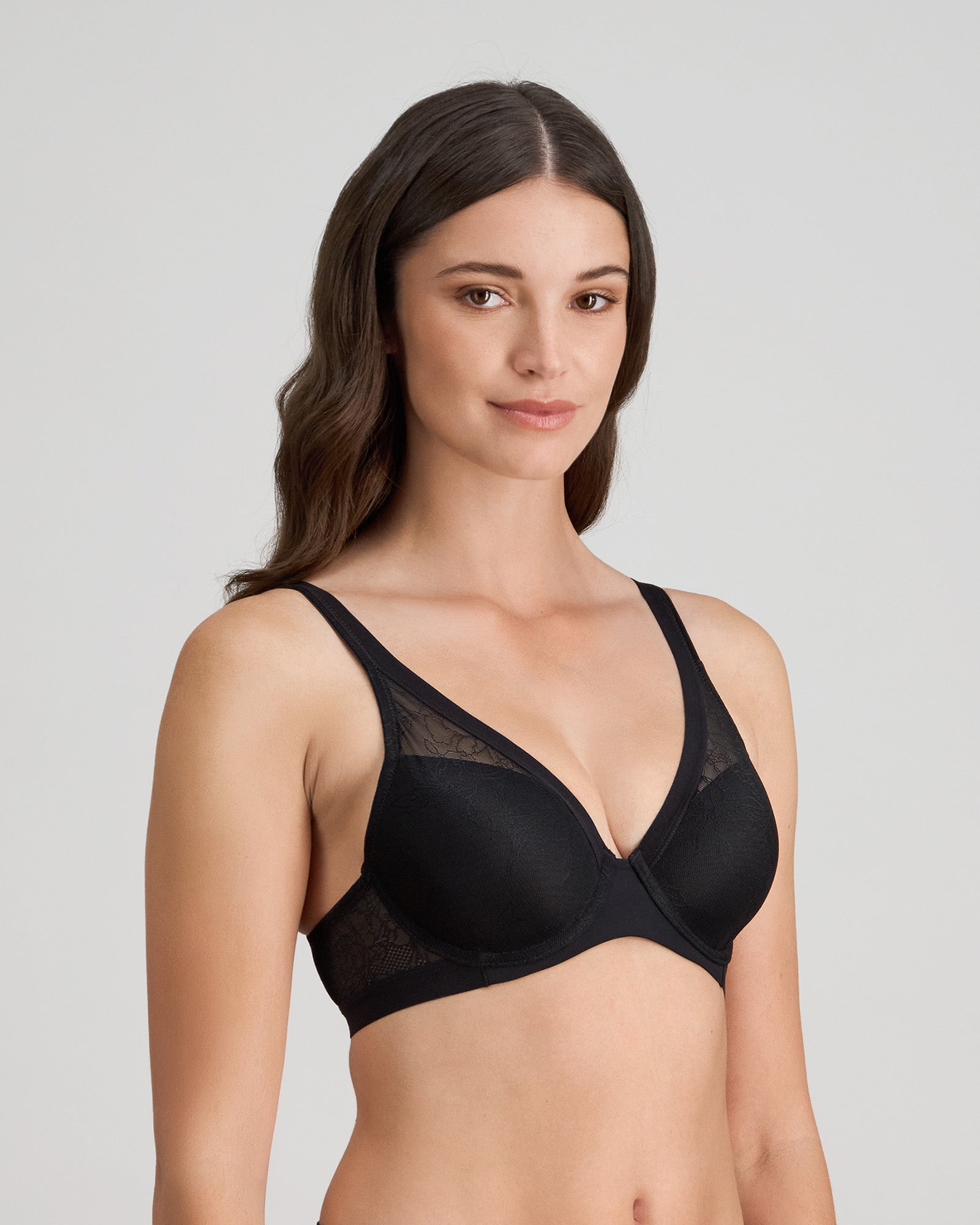 Model wears Bendon Whisper Contour Bra in BLACK. On body side view
