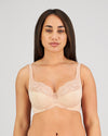 Model wears Laurel Underwire Bra in LATTE. On body front view