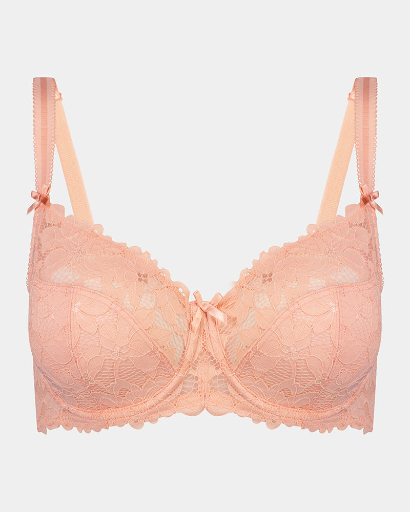 Alice Underwire Bra in PEACH BUD. Flat lay front view