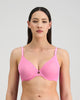 Model wears Lightweight Underwire Bra in BUBBLEGUM PINK. On body front view