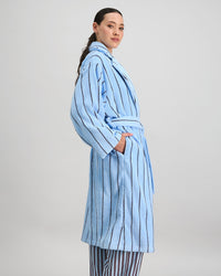 Model wears Riviera Robe in COOL BLUE. On body side view