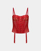 Lace Me Up Corset in JESTER RED. Flat lay front view