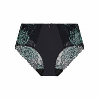 Eloquence Full Brief in BLACK/DEEP LAKE. Flat lay front view