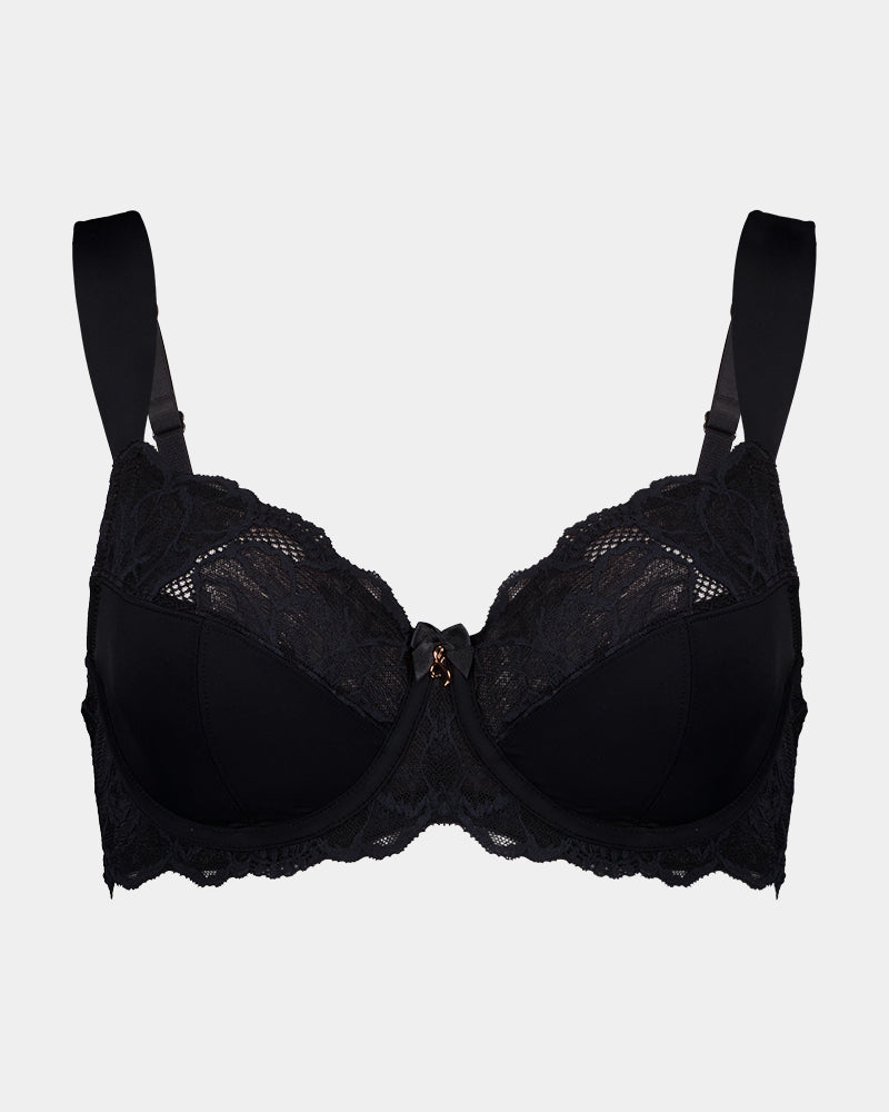 Twilight Express Underwire Bra in BLACK. Flat lay front view