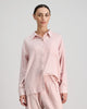 Model wears Cosy Flannel Long Sleeve PJ Top in ROSE MINI GINGHAM. On body front view