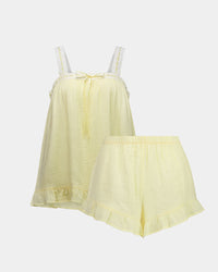 Bonbon Cami & Short Set in TRANSPARENT YELLOW. Flat lay front view
