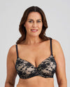 Model wears Lace Sculpt Contour Bra in BLACK. On body front view