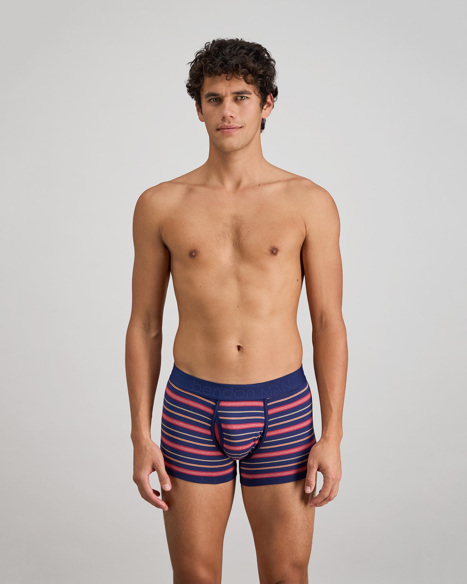Bold Stripe Mens Trunk in MEDIEVAL/GARNET STRIPE. Feature shot