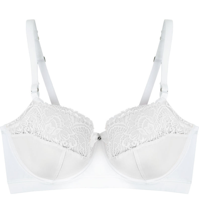 Castaspell Contour Long Line Bra in WHITE. Flat lay front view