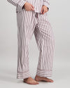 Model wears Cosy Flannel Long Pj Pant in PINK-A-BOO. On body side view