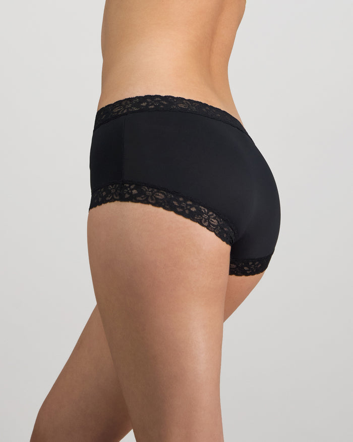 Daily Micro Lace Full Brief in BLACK. Flat lay back view