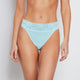 Model wears Lace Trim High Cut Brief in ETHER. On body front view