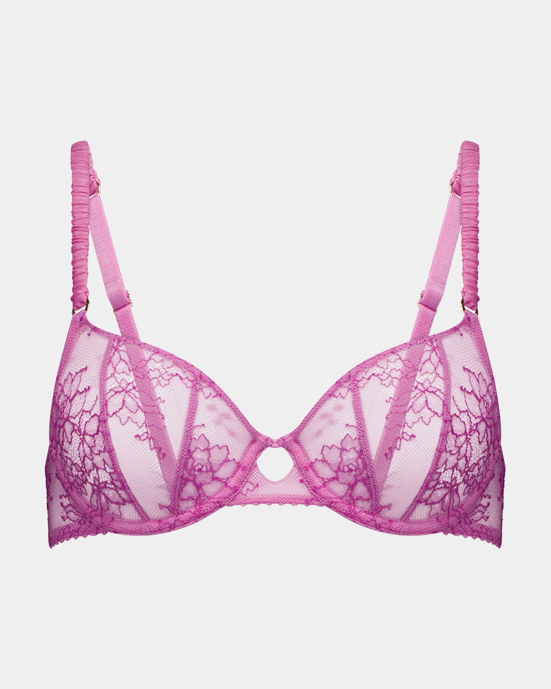 Sweetheart Underwire Bra in FUCHSIA PINK. Flat lay front view