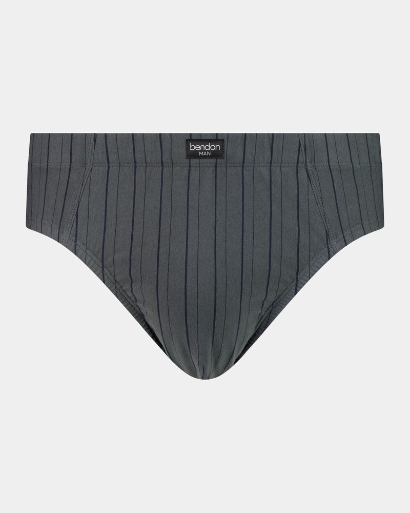 Cotton Stretch Mens Brief in CHAR BLACK. Flat lay front view