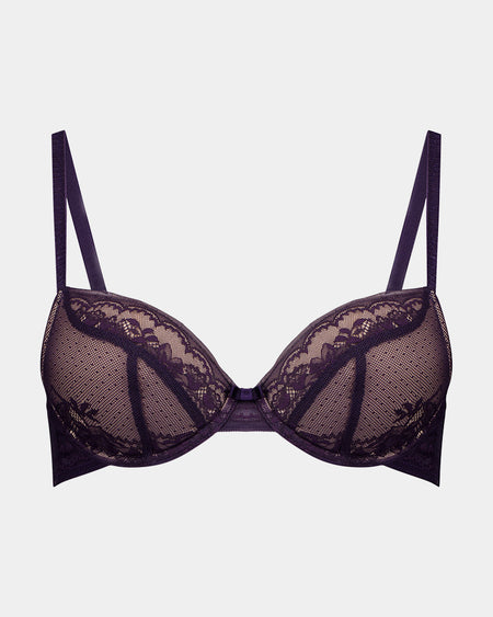 Madison Contour Bra in PURPLE VELVET. Flat lay front view