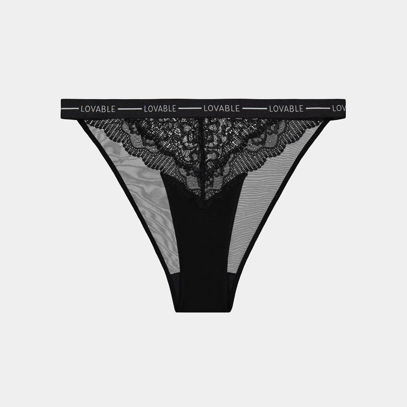 Sundown High Cut Brief in BLACK. Flat lay front view