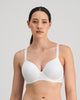 Model wears Rita Contour Bra in WHITE. On body front view