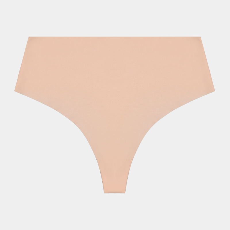 No Show Thong in LATTE. Flat lay front view