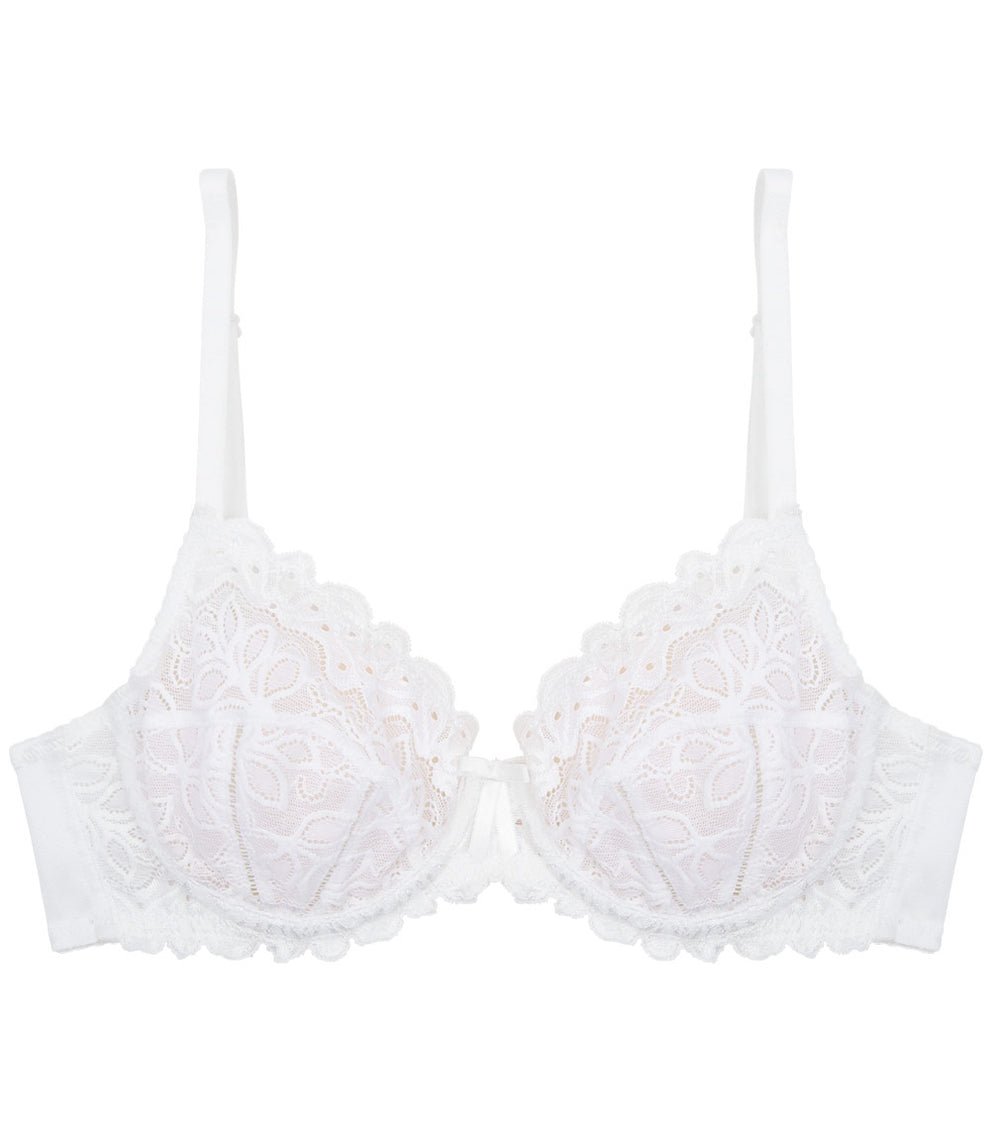 Yvette Lace Underwire Bra in WHITE. Flat lay front view