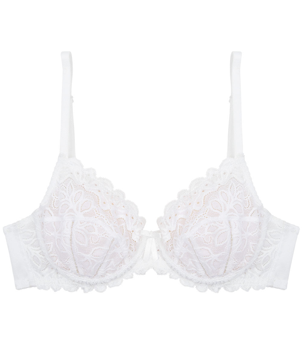 Yvette Lace Underwire Bra in WHITE. Flat lay front view