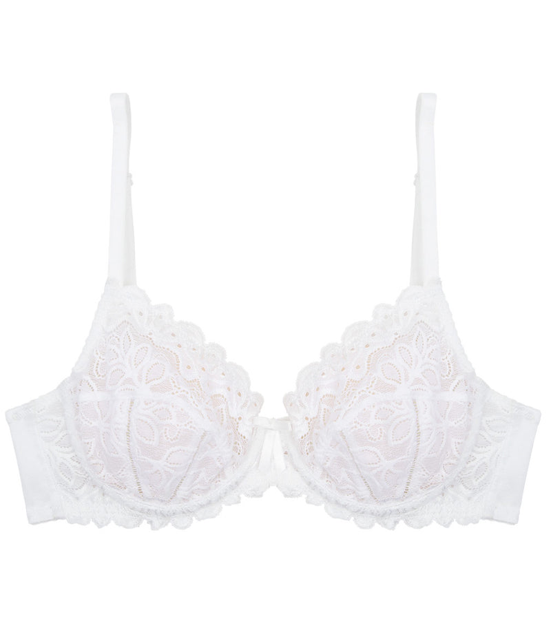 Yvette Lace Underwire Bra in WHITE. Flat lay front view