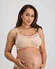 Model wears Bendon Nurture Maternity Bra in LATTE. On body front view