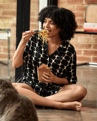 Audacious Dreams Short PJ in MINIMALIST PRINT. Feature shot