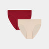 Body Cotton Bikini Twin Pack in RHUBARB/LINEN. Flat lay front view