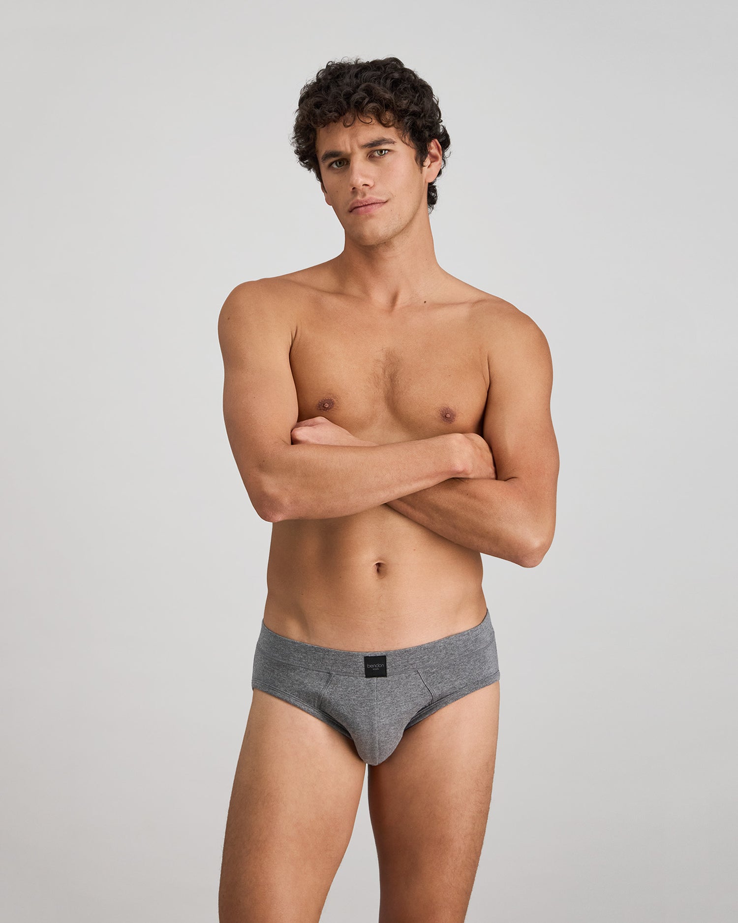 High Tech Cotton Mens Brief in GREY MARL. Flat lay back view