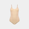 Medium Control Bodysuit in CARAMEL. Flat lay front view